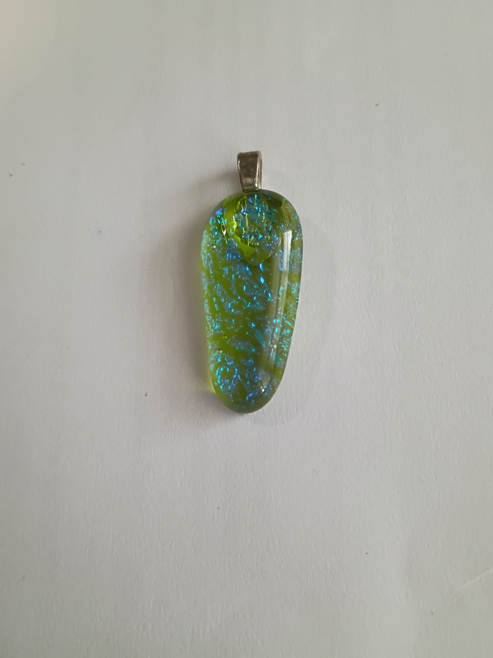 Green and Blue Dichroic Resin Pendant Necklace.
